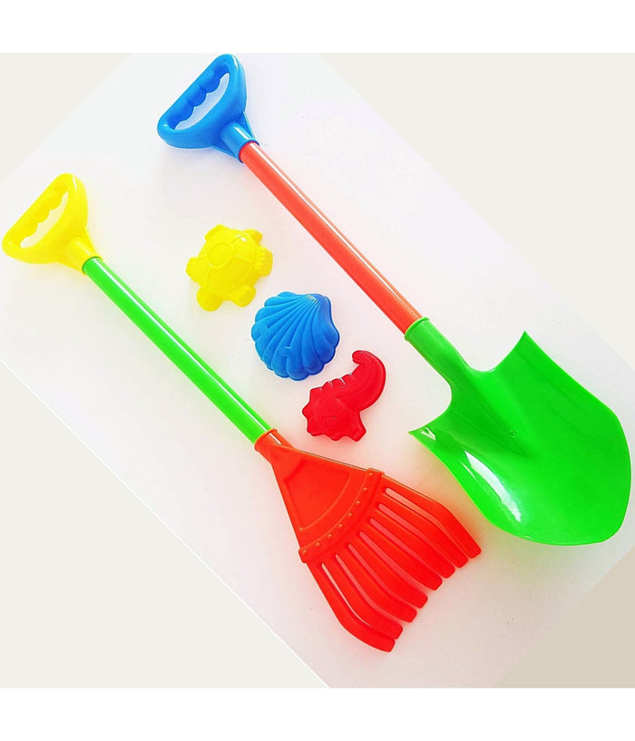 Set 5 Pz Pala Rastrello 60cm 3 Forme Sabbia Gioco Spiaggia Mare Infanzia Bambini         