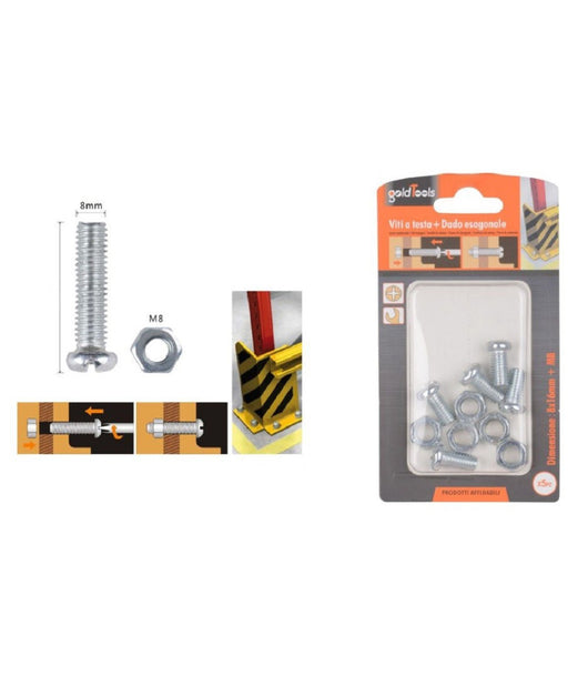 Set 5 Pz Viti Vite Testa A Croce Tonda 8x16 Mm Con Dadi Dado Esagonale M8 90982         