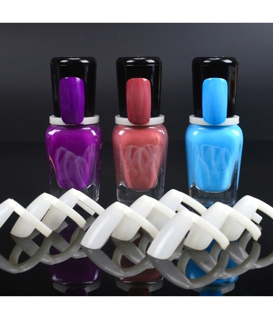 Set 50 Tips Anello Mostra Barattolini Di Smalto Bianco Naturali Unghie Acrilico         