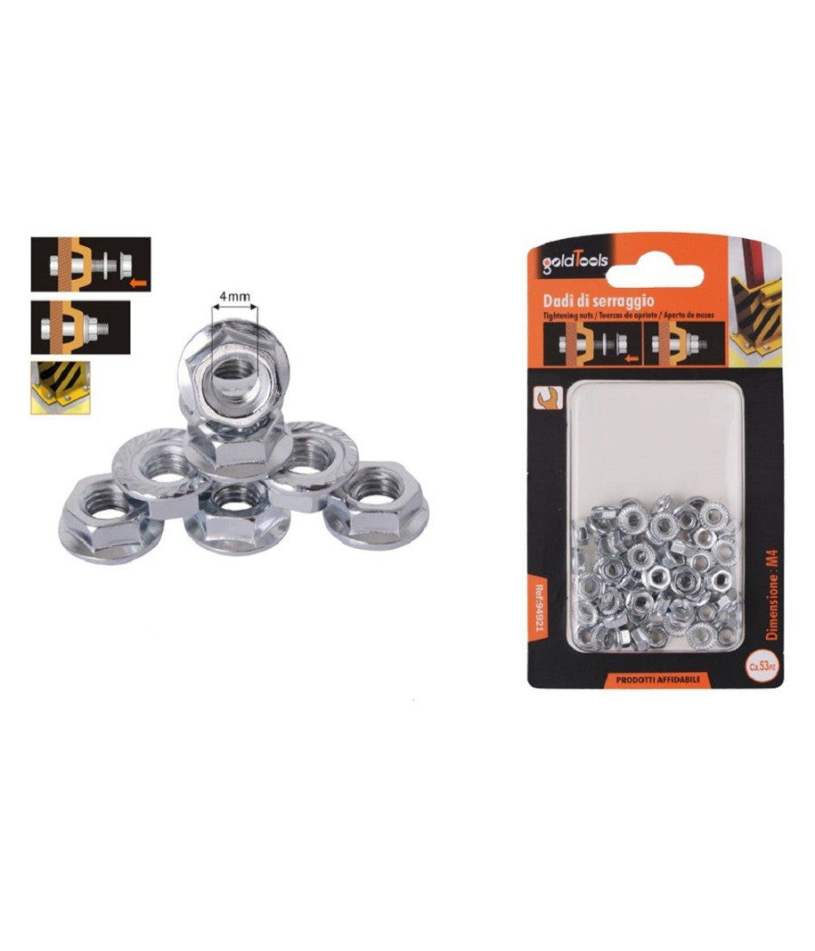 Set 53 Pz Dado Esagonale Flangiato Dadi Di Serraggio M4 Bulloni Vite 4mm 94921         