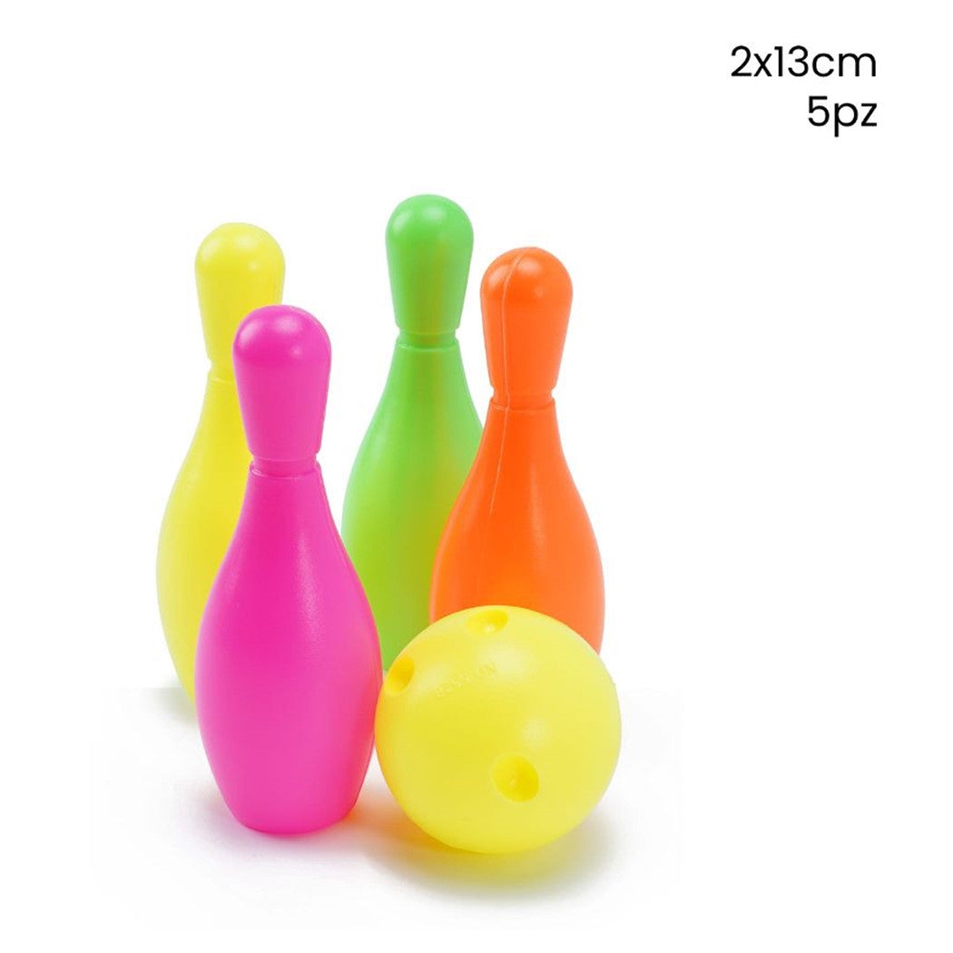 Trade Shop - Set 5pz Da Bowling Birilli Con Pallina In Plastica Colorati 2x13cm Per Bambini 258235 -