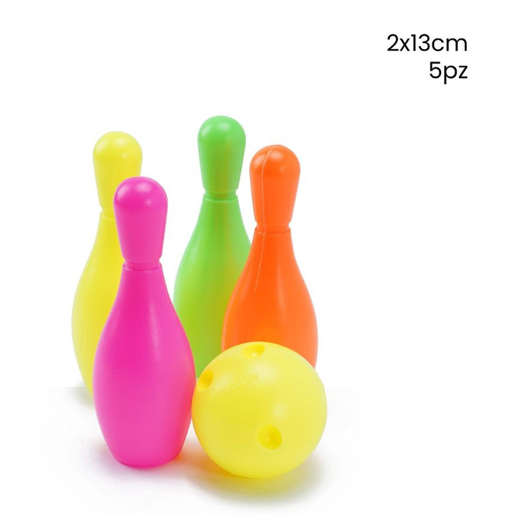 Trade Shop - Set 5pz Da Bowling Birilli Con Pallina In Plastica Colorati 2x13cm Per Bambini 258235 -