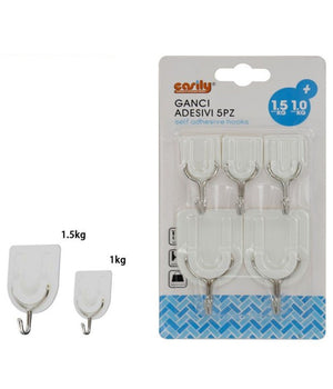 Set 5pz Gancio Attaccapanni Adesivo Bianco Parete Legno Porte Fashion Hook 59671         