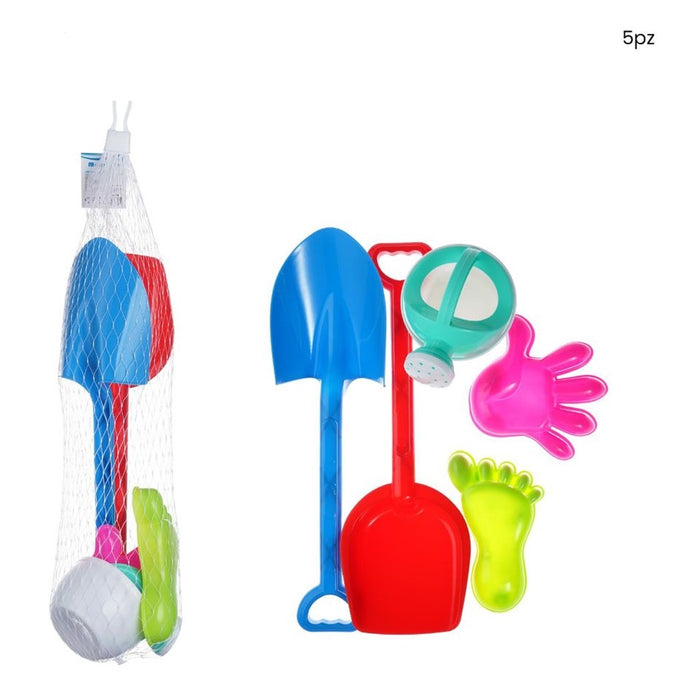 Trade Shop - Set 5pz Giocattoli Da Spiaggia Bambini Con Paletta Rastrello Innafiatoio Formine 618568 -