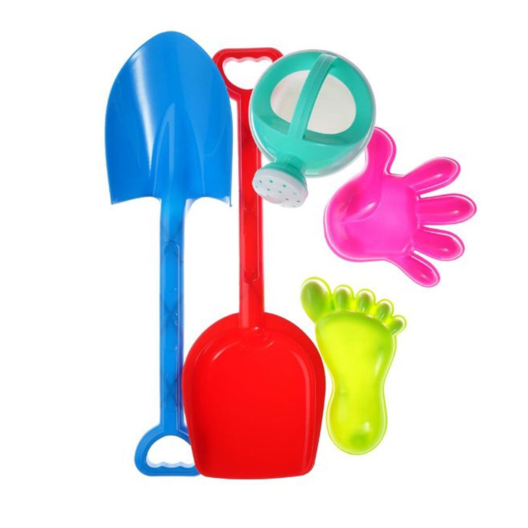 Trade Shop - Set 5pz Giocattoli Da Spiaggia Bambini Con Paletta Rastrello Innafiatoio Formine 618568 -