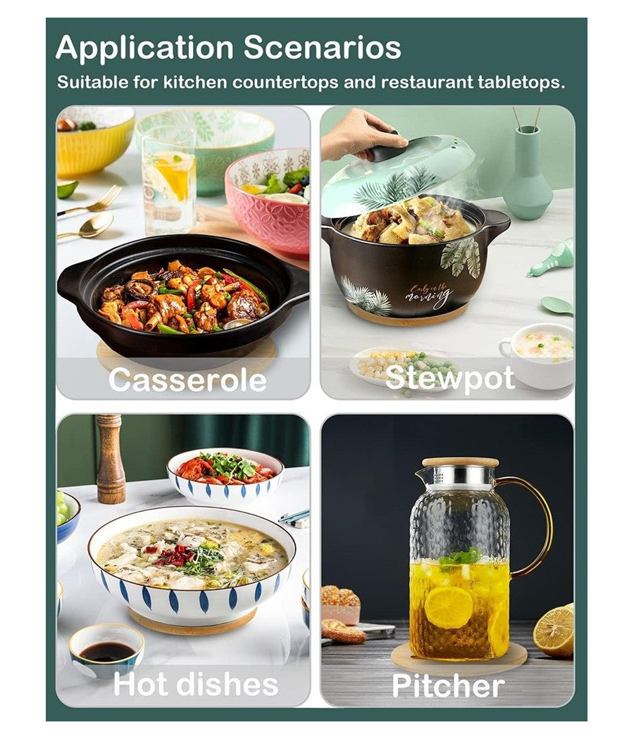 Set 5pz Sottopentola In Bambu Naturale Antiscivolo Per Cucina Pentole Padelle 16cm         