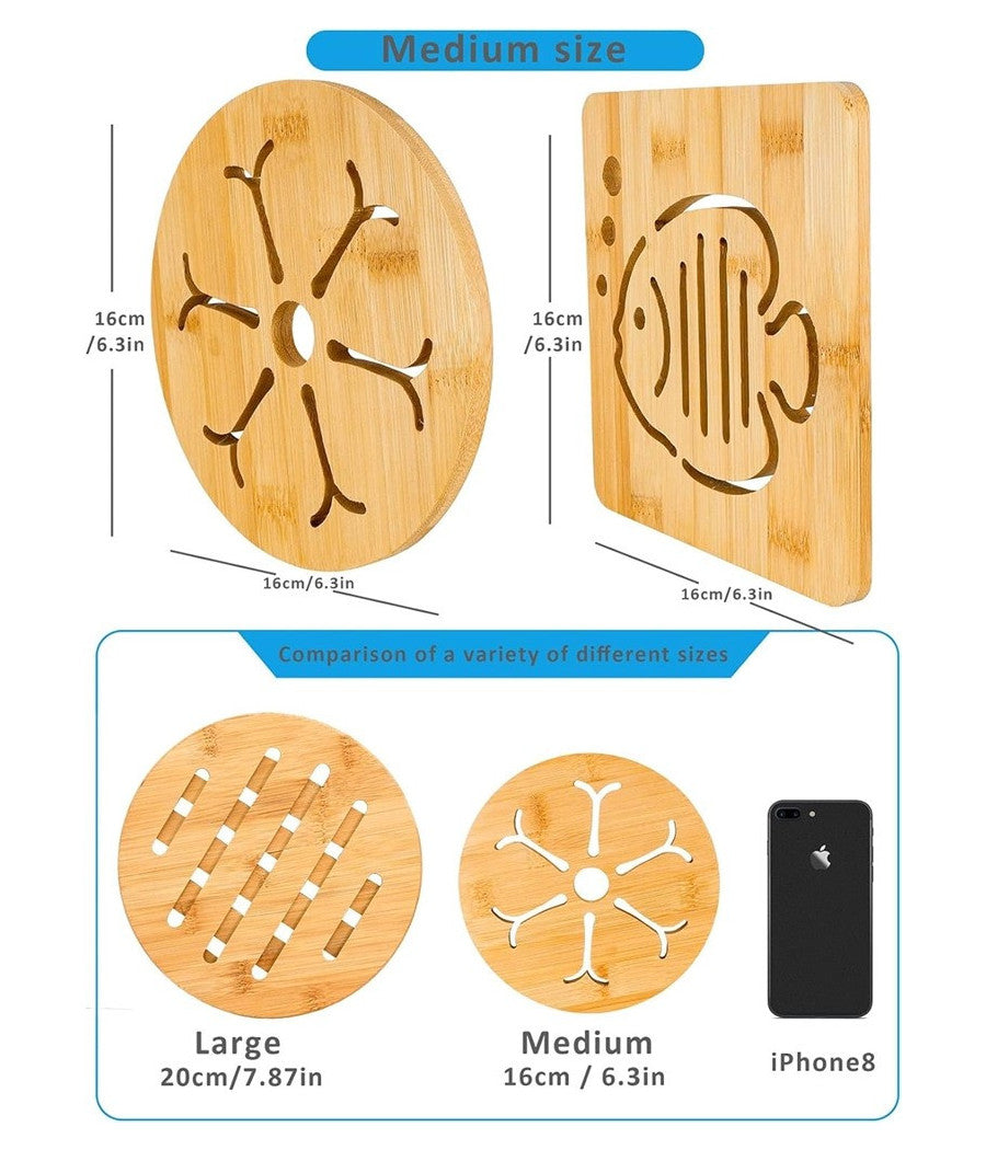 Set 5pz Sottopentola In Bambu Naturale Antiscivolo Per Cucina Pentole Padelle 16cm         