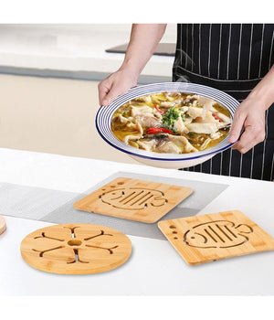 Set 5pz Sottopentola In Bambu Naturale Antiscivolo Per Cucina Pentole Padelle 16cm         