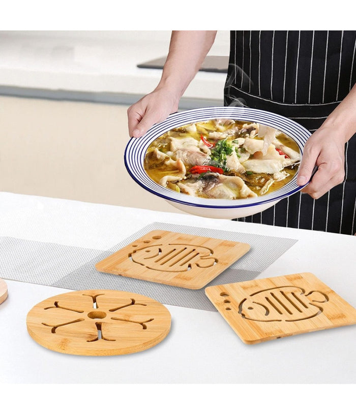 Set 5pz Sottopentola In Bambu Naturale Antiscivolo Per Cucina Pentole Padelle 16cm         