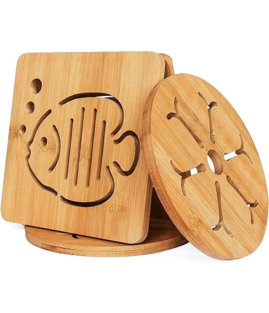 Set 5pz Sottopentola In Bambu Naturale Antiscivolo Per Cucina Pentole Padelle 16cm         