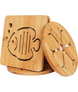 Set 5pz Sottopentola In Bambu Naturale Antiscivolo Per Cucina Pentole Padelle 16cm         