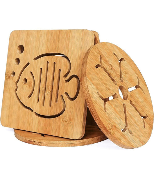 Set 5pz Sottopentola In Bambu Naturale Antiscivolo Per Cucina Pentole Padelle 16cm         