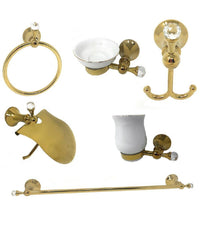 Set 6 Accessori Da Bagno In Acciaio Oro E Ceramica Cristalli In Acrilico 59238         