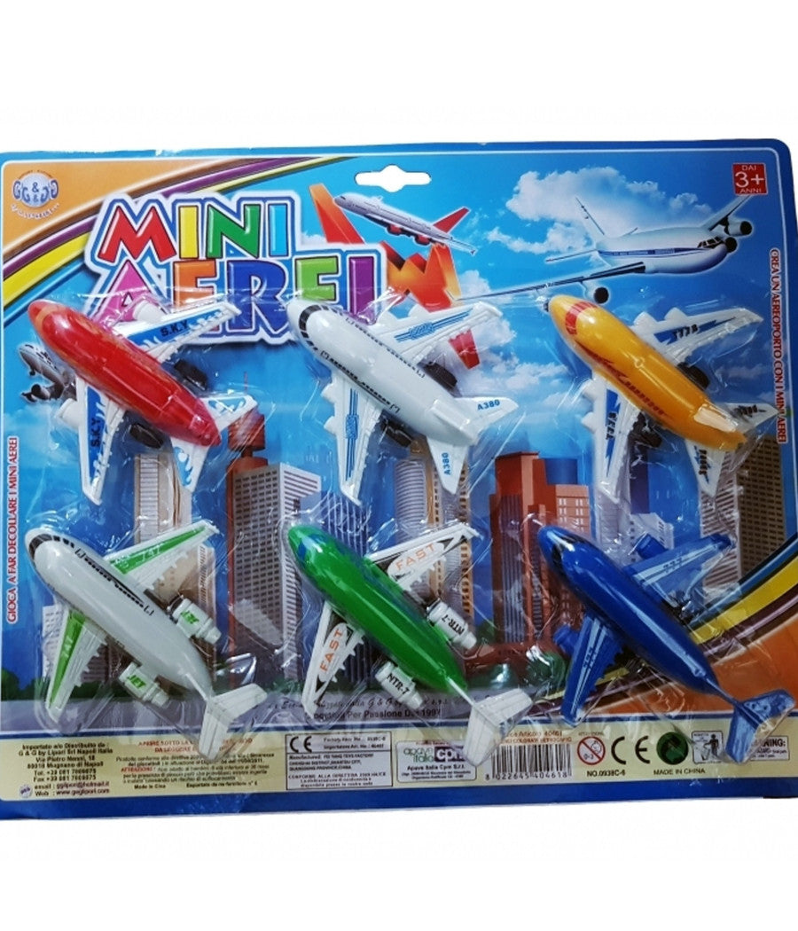 Set 6 Aerei Colorati Mini Miste Crea Aeroporto Internazionale Bambini Giocattolo         