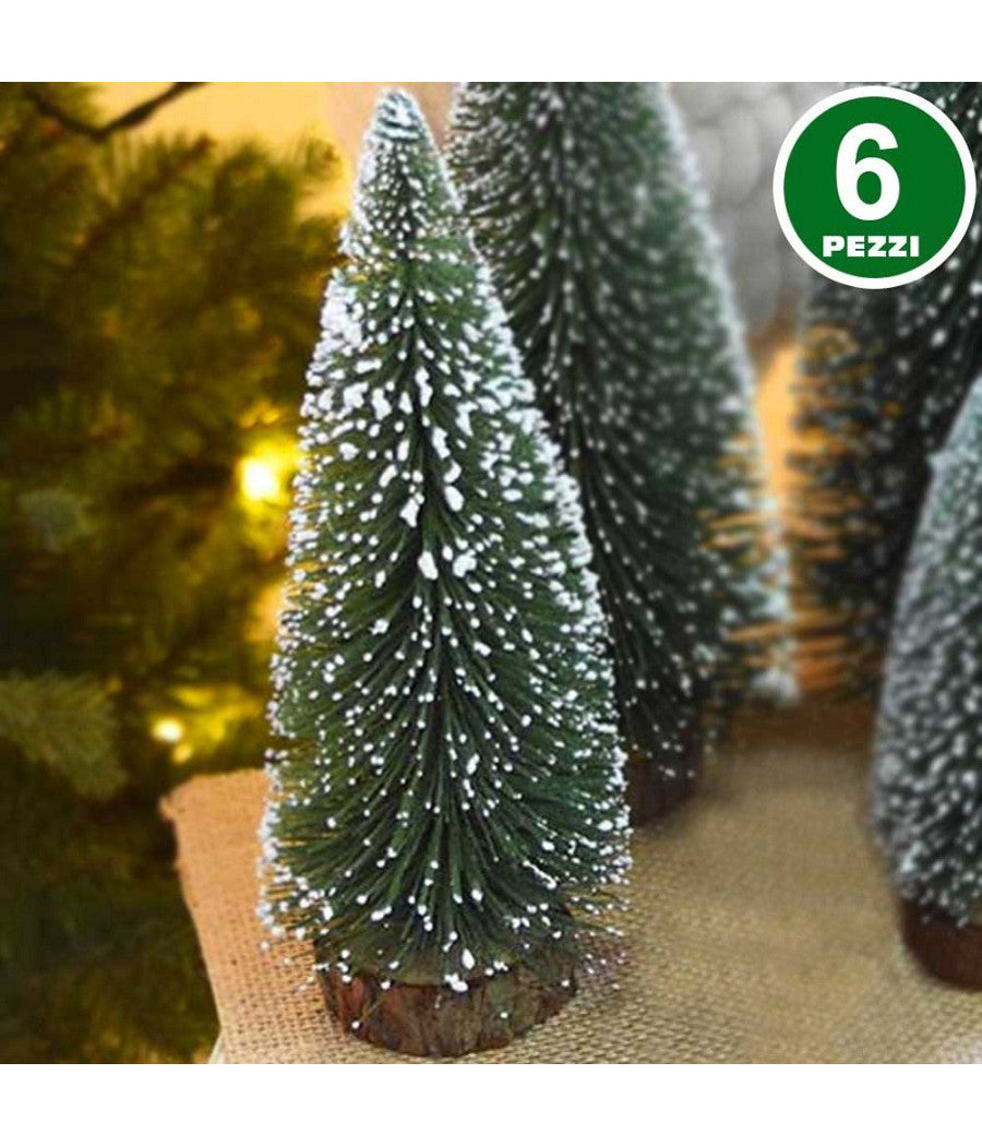 Set 6 Alberelli Innevati Mini Albero Di Natale 23cm Decorazioni Addobbi Natalizi         