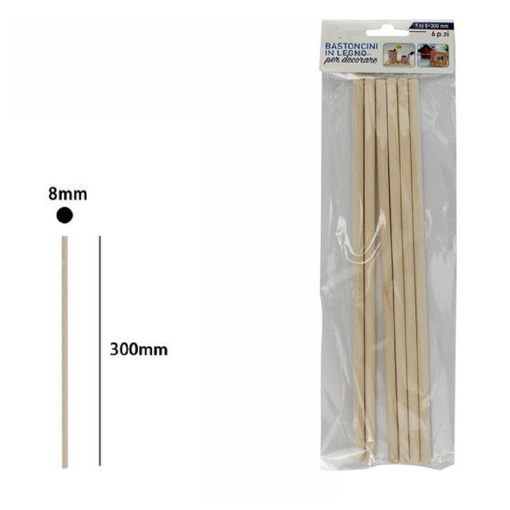 Trade Shop - Set 6 Bastoncini In Legno Lavoretti Attività Creative Stecchette 8x300 Mm 53874a -