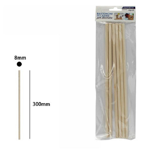 Trade Shop - Set 6 Bastoncini In Legno Lavoretti Attività Creative Stecchette 8x300 Mm 53874a -