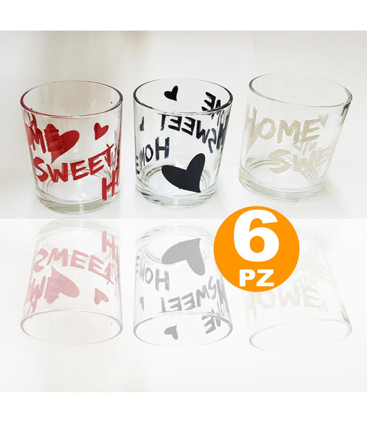 Set 6 Bicchieri Con Scritta Sweet Home In Vetro Da Tavola Miakasa Made Italy         