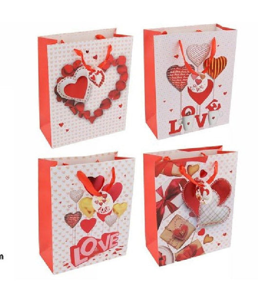 Set 6 Buste Borsa Regalo Cuori Love San Valentino 26x32x12cm 69879 Varie Fantasie         