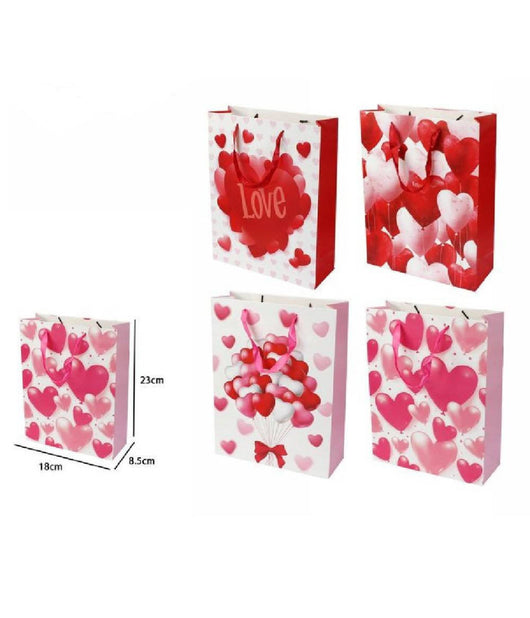 Set 6 Buste Da Regalo Per San Valentino Cuori 18x23x8.5cm 71091 Modelli Assortiti         