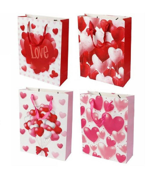 Set 6 Buste Da Regalo Per San Valentino Cuori 18x23x8.5cm 71091 Modelli Assortiti         