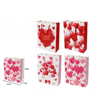 Set 6 Buste Da Regalo Per San Valentino Cuori 31x11x42cm 71093 Modelli Assortiti         