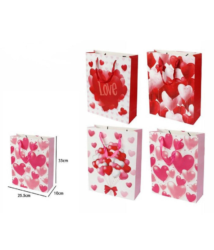Set 6 Buste Regalo Per San Valentino Cuori 25.5x33x10 Cm 71092 Modelli Assortiti         