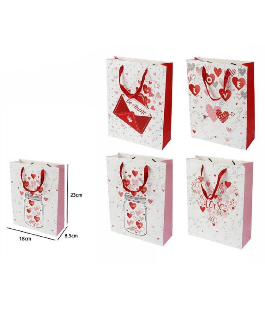 Set 6 Buste Regalo Sacchetto San Valentino 18x23x8.5 Cm 71087 Fantasie Assortite         