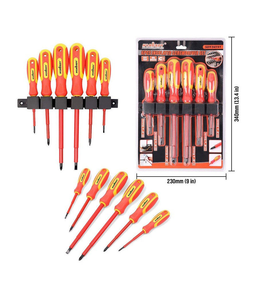 Set 6 Cacciaviti Cacciavite Croce E Taglio Isolanti Con Punte Magnetiche         