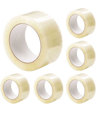 Set 6 Nastri Adesivi 50 Mm X 66 Mt Con Etichetta Nastro Imballaggio Trasparente         