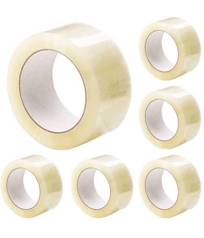 Set 6 Nastri Adesivi 50 Mm X 66 Mt Con Etichetta Nastro Imballaggio Trasparente         