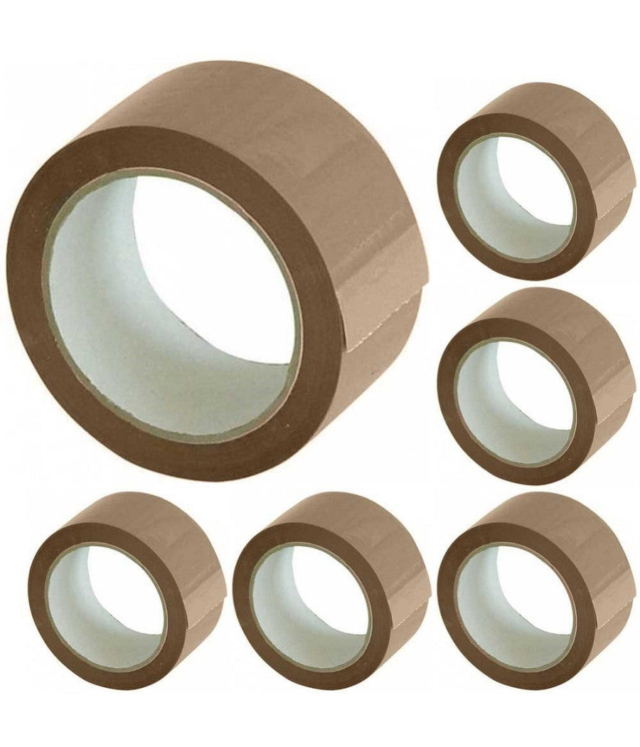 Set 6 Nastri Adesivi Avana 50 Mm X 66 Mt Con Etichetta Nastro Imballaggi Marrone         