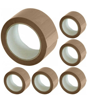 Set 6 Nastri Adesivi Avana 50 Mm X 66 Mt Con Etichetta Nastro Imballaggi Marrone         