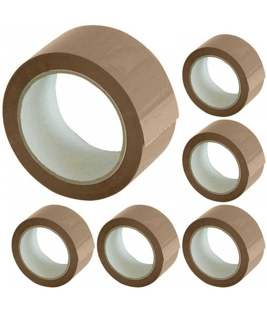 Set 6 Nastri Adesivi Avana 50 Mm X 66 Mt Con Etichetta Nastro Imballaggi Marrone         