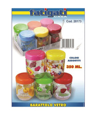 Set 6 Pezzi Barattoli Contenitori In Vetro Colorati Coperchio Plastica 350ml         