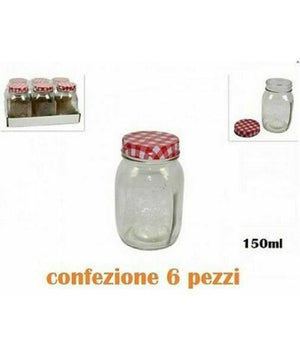 Set 6 Pezzi Barattolo Vetro Contenitore Con Tappo Colorato Tovaglia 150ml         