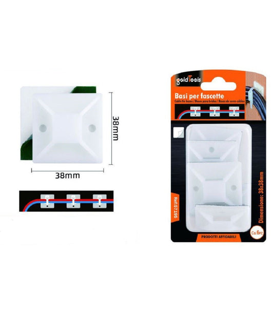 Set 6 Pezzi Basi Passante Per Fissaggio Fascette Supporto Adesivo 38x38mm 57195         