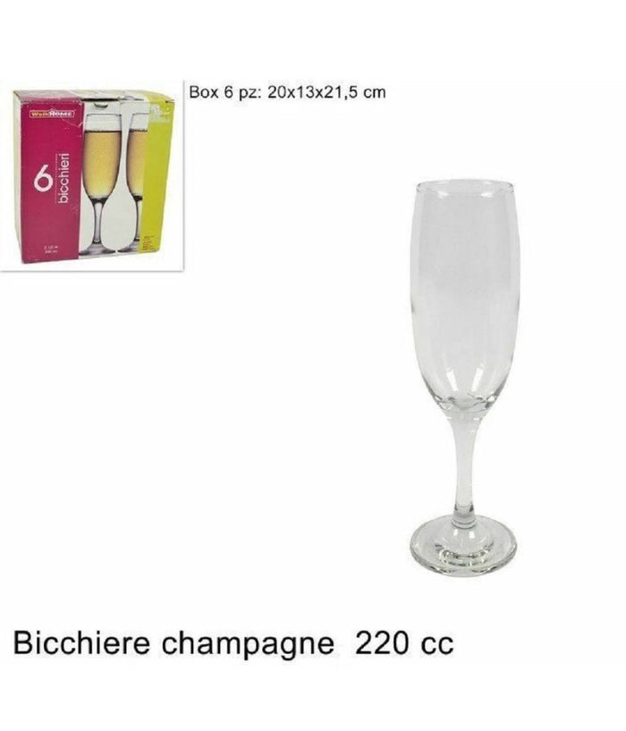 Set 6 Pezzi Bicchieri Calici Vetro 220cc 7 1/2 Oz Welkhome Nevakar Champagne         