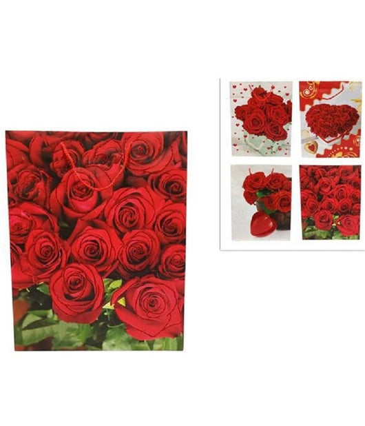 Set 6 Pezzi Buste Da Regalo Con Rose 42x33x12cm Borsa San Valentino Vari Modelli         