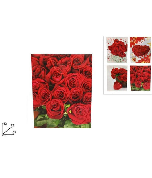 Set 6 Pezzi Buste Da Regalo Con Rose 42x33x12cm Borsa San Valentino Vari Modelli         