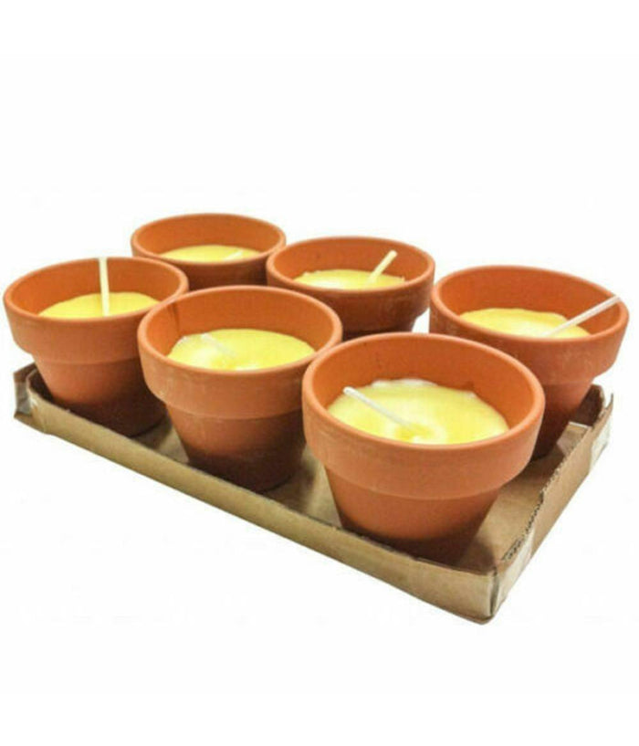 Set 6 Pezzi Candela Alla Citronella Vaso Di Terracotta Coccio Anti Zanzare         