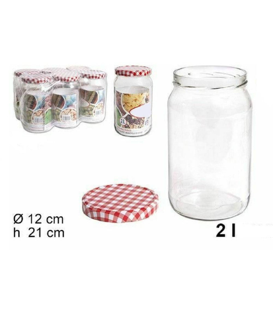 Set 6 Pezzi Contenitore Barattolo In Vetro Con Coperchio Barattolini 2 Lt         