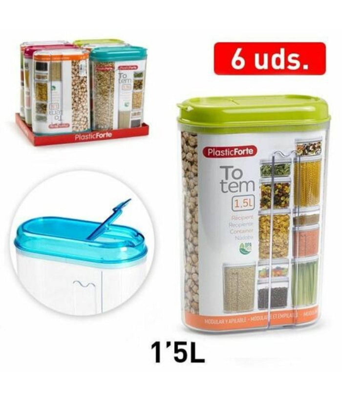 Set 6 Pezzi Contenitori Salva Freschezza Biscotti Spaghetti Pasta 1,5 Lt         