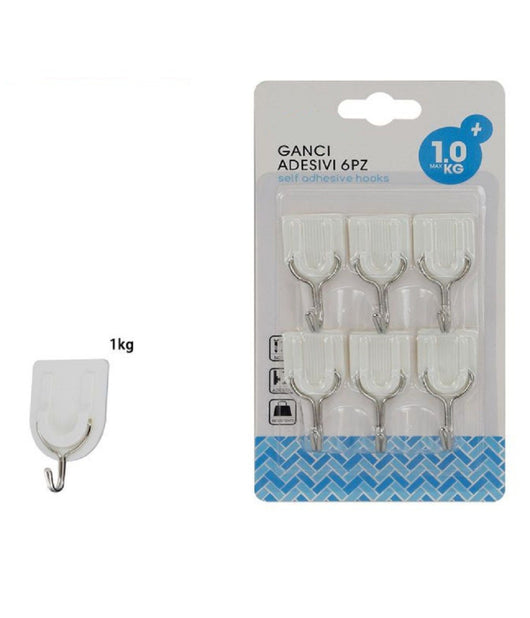 Set 6 Pezzi Ganci Gancio Attaccapanni Adesivo Parete Legno Porte Fashion 59670         