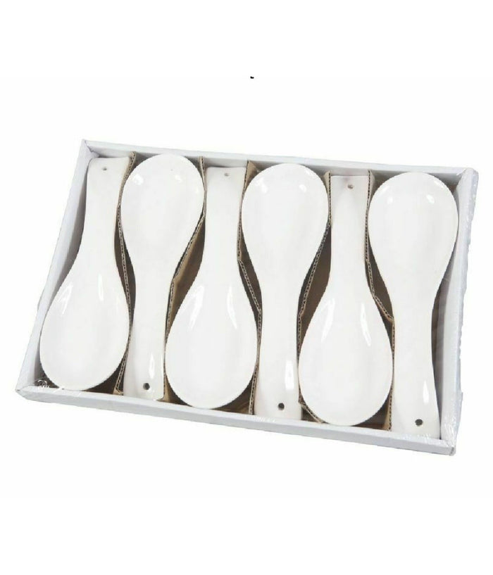 Set 6 Pezzi Poggiamestolo Poggia Mestolo In Ceramica Bianca Cucina         