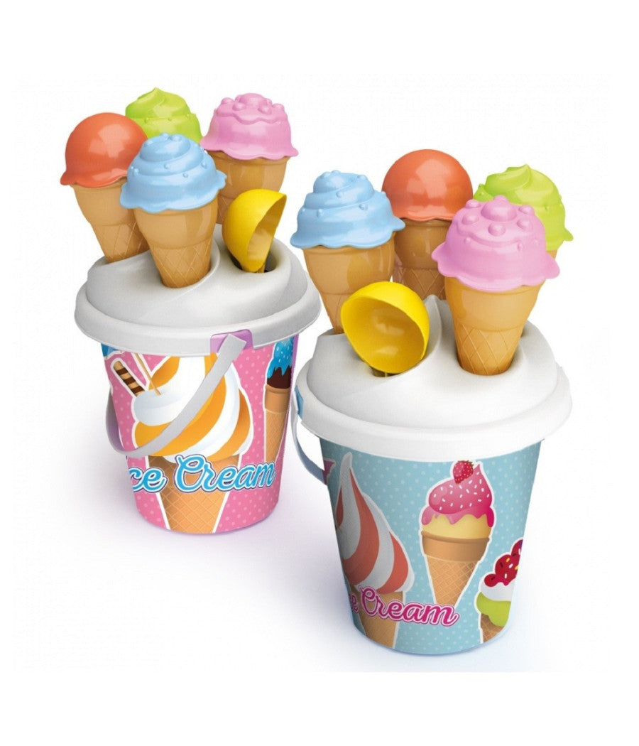 Set 6 Pezzi Secchiello Con Paletta Stampi Per Coni Gelato Spiaggia 16 Cm 724007         