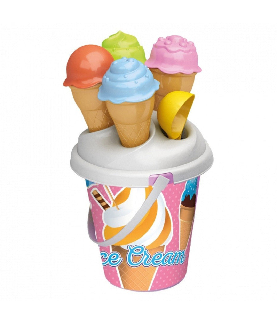 Set 6 Pezzi Secchiello Con Paletta Stampi Per Coni Gelato Spiaggia 16 Cm 724007         