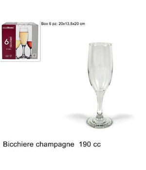 Set 6 Pezzi Servizio Calici Calice Bicchieri Vetro 190cc Per Champagne Spumante         