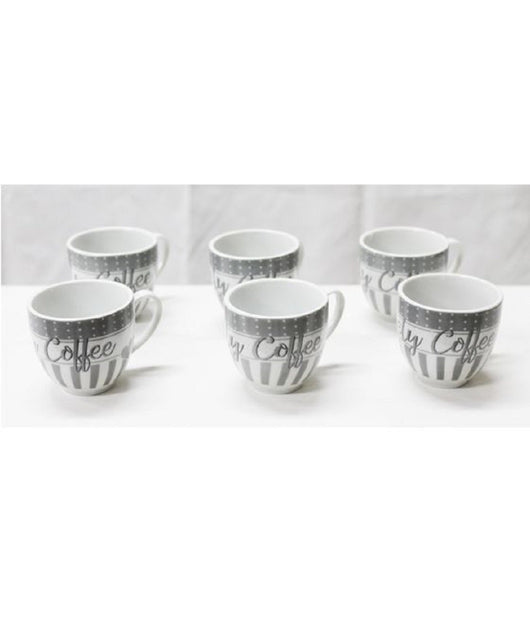 Set 6 Pezzi Servizio Tazzine Tazze Caffè In Ceramica Scritta Coffee Espresso Bar         