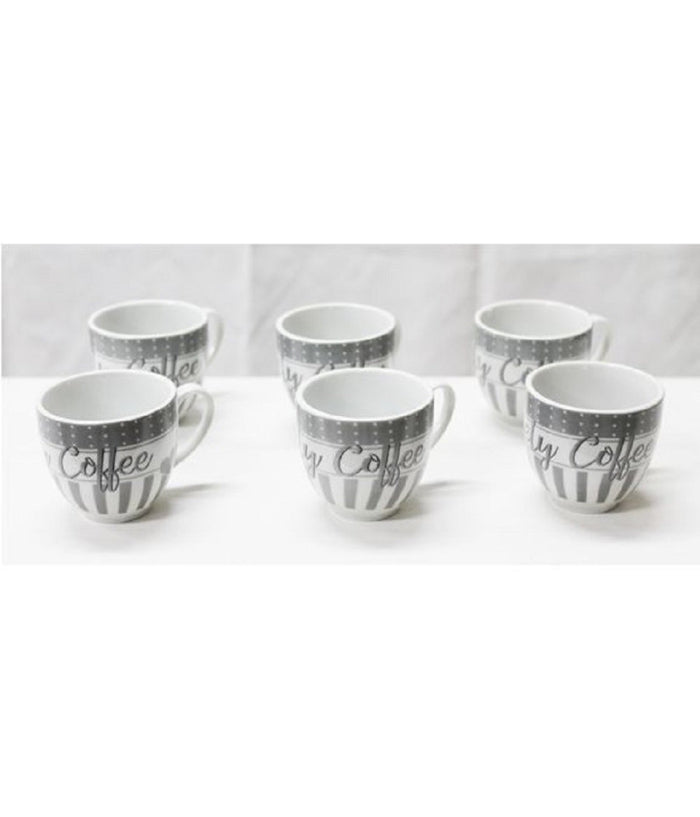 Set 6 Pezzi Servizio Tazzine Tazze Caffè In Ceramica Scritta Coffee Espresso Bar         
